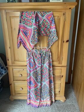 Vintage 1970’s Colorful Boho  Maxi Skirt with matching triangular headscarf